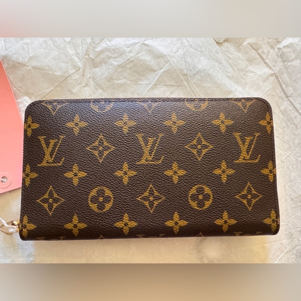 Authentic Louis Vuitton Monogram Zippy Organizer LV Leather Wallet Gold Zipper